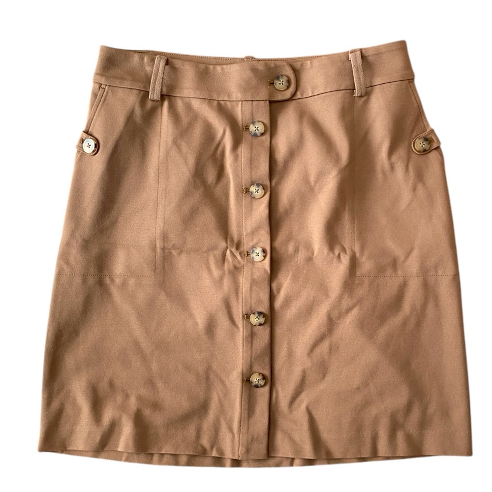 J.Jill Ponte Button Front Skirt Brown Dark Academia M Elevated Classic Stretch